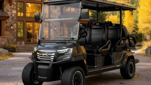 Black EPIC E60FX six-seat electric golf cart