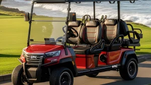 Red EPIC E60FX six-seat electric golf cart