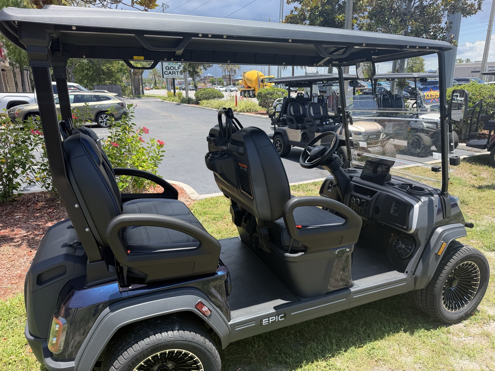 New blue ICON i40L four-seat LSV golf cart