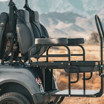 Fold-down rear-facing seats with steel platform – utility seating in Epic E40 golf cart