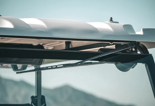 Underside view of EPIC E40L’s air-deflecting painted roof structure