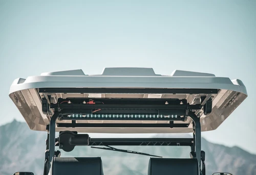 Overhead angle of EPIC E40L showing roof-mounted LED soundbar and support rails