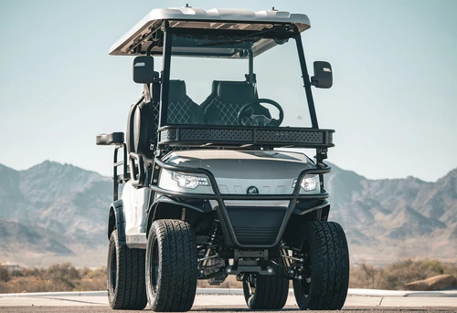 Three-quarter angle of EPIC E40L showing ride height, visibility, and premium seating