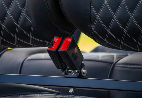 Detailed view of 3-point retractable seatbelt installed on EPIC E60L rear seat