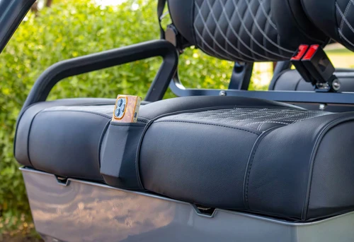 Front passenger seat of EPIC E60L featuring high-back bolstered marine-grade seating