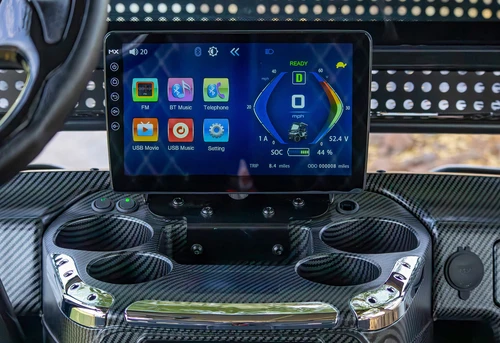 10.1-inch full-color multimedia touchscreen display inside EPIC E60L with Bluetooth, navigation, and vehicle diagnostics