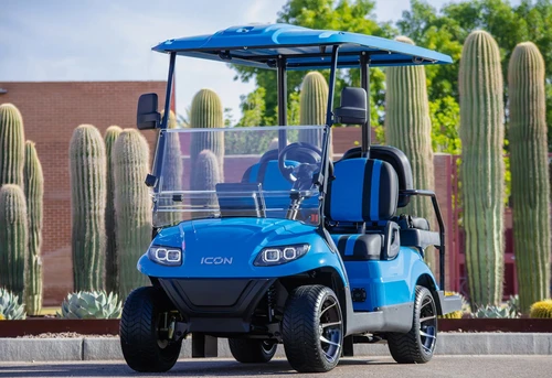 ICON i40 front view with LED lights and black brush guard – bold utility look