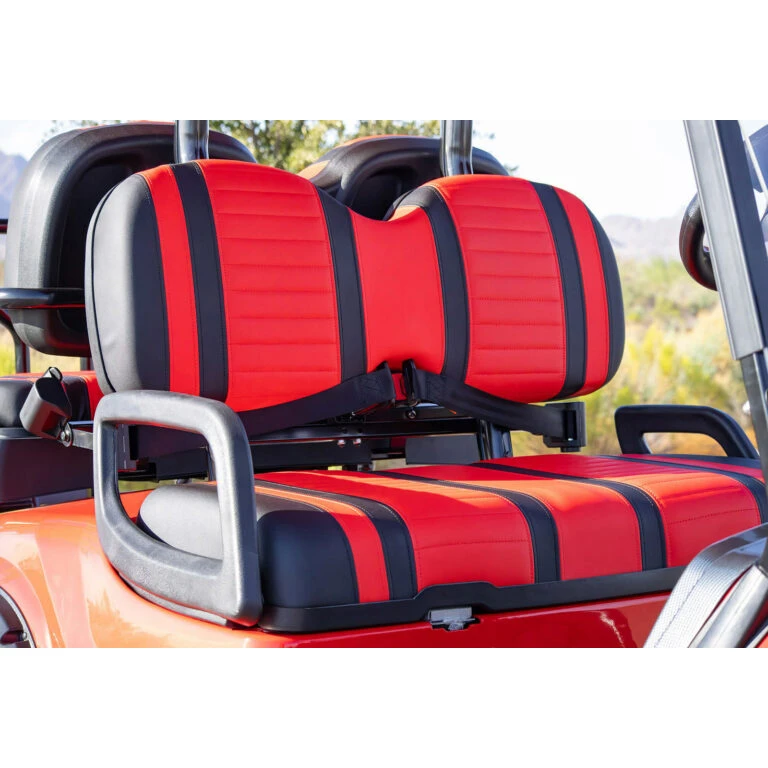 ICON i40L rear seat with red and black stitched upholstery - premium comfort for golf cart passengers