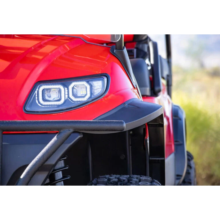 Close-up of front LED headlight cluster – ICON i40L low and high beam assembly