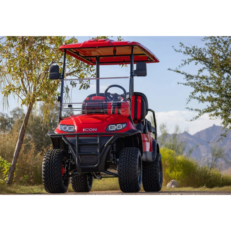 Full front view of ICON i40L lifted cart – aggressive stance with off-road tires