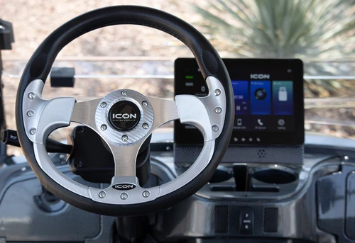 ICON steering wheel with carbon fiber dashboard and multifunction display
