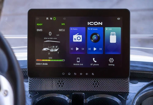 Foldable acrylic windshield and extended roof with high-strength steel supports on ICON i60L